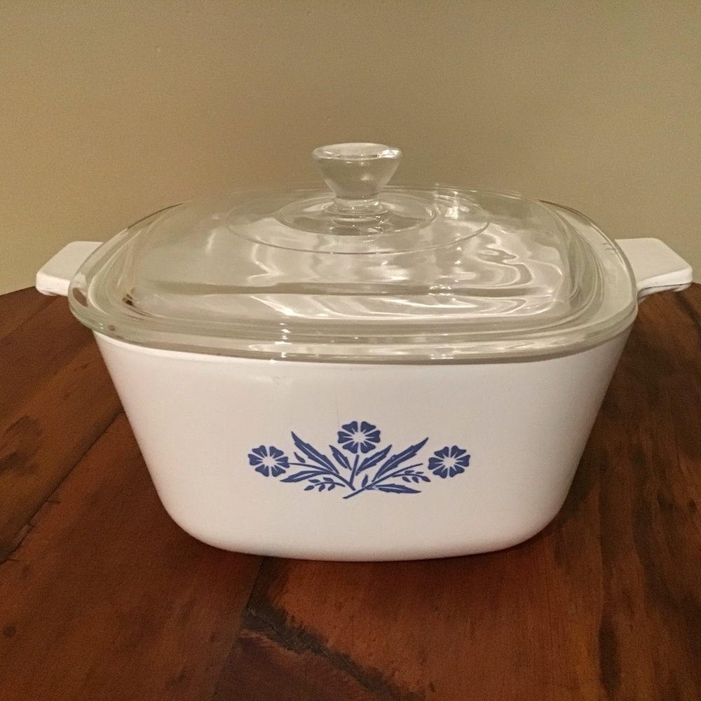 Corningware White and Blue Casserole Dish with Lid